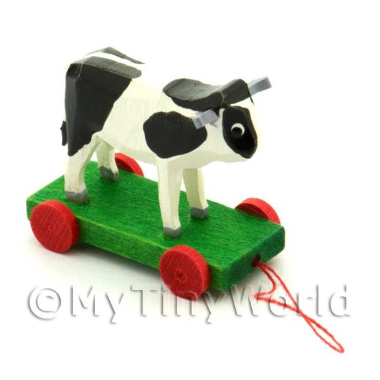 Dolls House Miniature Large German Pull-Along Black Cow