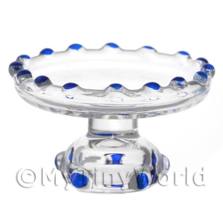 Dolls House Miniature Blue Glass Single Tier Cake Stand