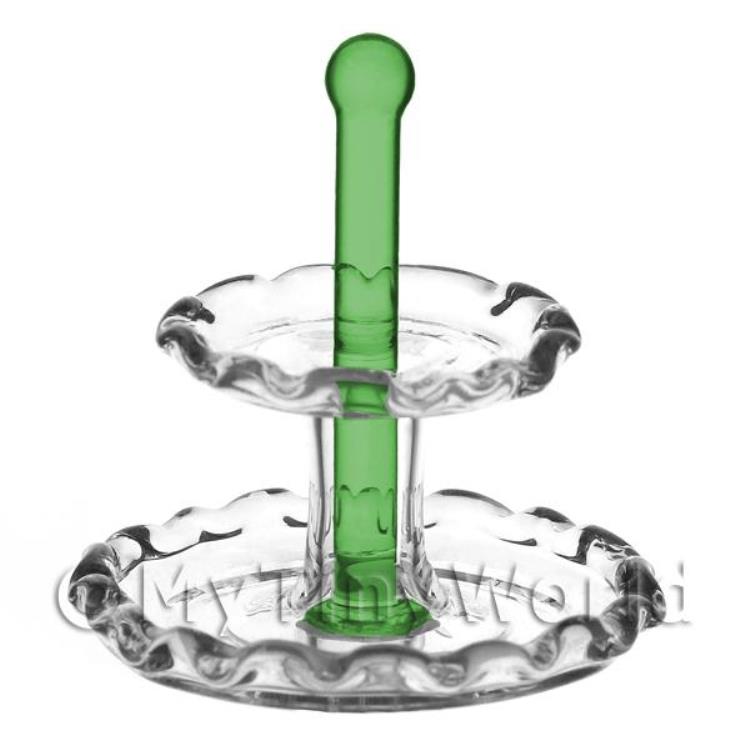 Dolls House Miniature Glass 2 Level Green Cake or Cheese Stand
