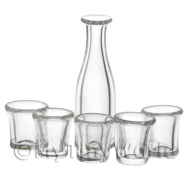Dolls House Miniature Handmade Carafe and 5 Glass Set