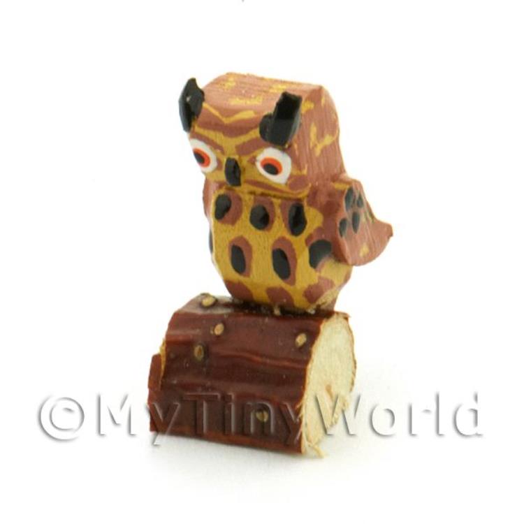 German Dolls House Miniature Owl Perched On A Log