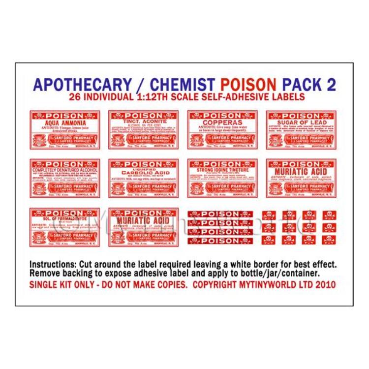 Dolls House Miniature Poison Label Pack 2