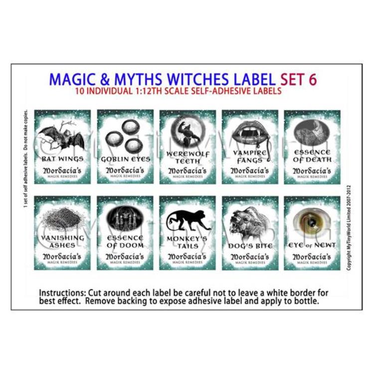 Dolls House Miniature Myth And Magic Label Set 6