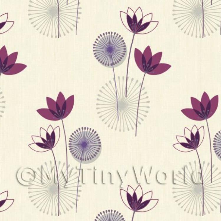 Dolls House Miniature Styalised Purple Flower Wallpaper