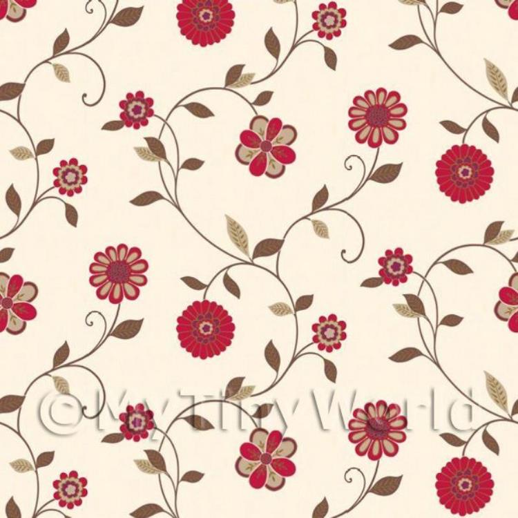 Dolls House Miniature Mixed Red Flower Wallpaper