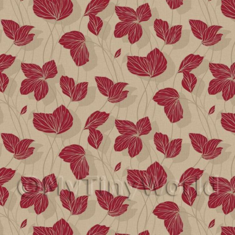 Dolls House Miniature Red Leaf Design Wallpaper