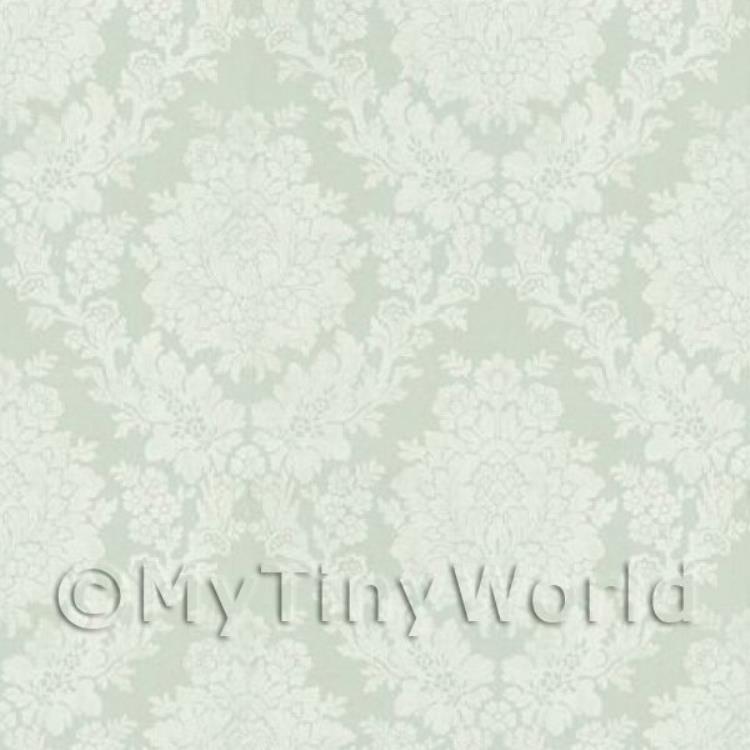 Dolls House Miniature Pale Green Floral Damask Wallpaper