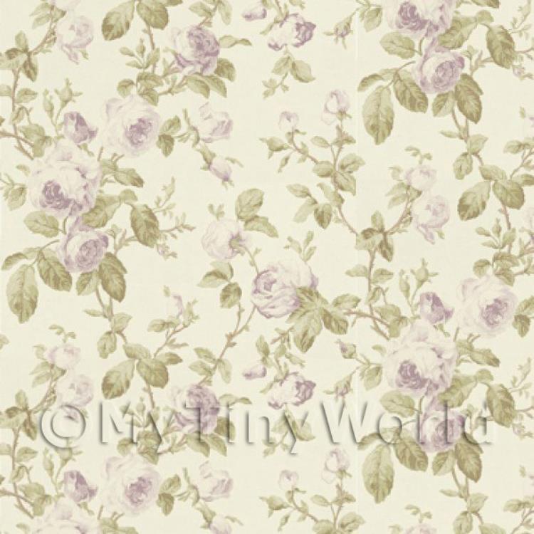 Dolls House Miniature Mauve Vintage Trailing Rose Wallpaper