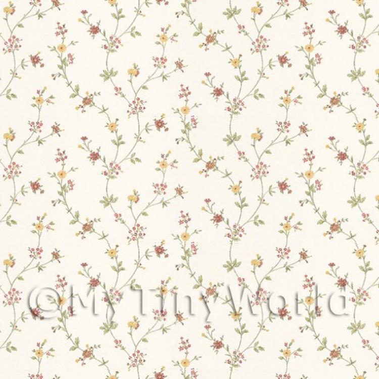 Dolls House Tiny Red And Yellow Trailing Meadow Flower Wallpaper