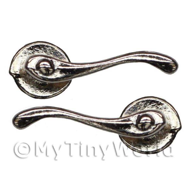 Dolls House Miniature 2 x Victorian Chrome Scroll Door handles