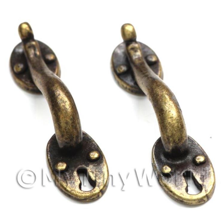 2x Dolls House Miniature Antique Brass Door Pulls With keyholes