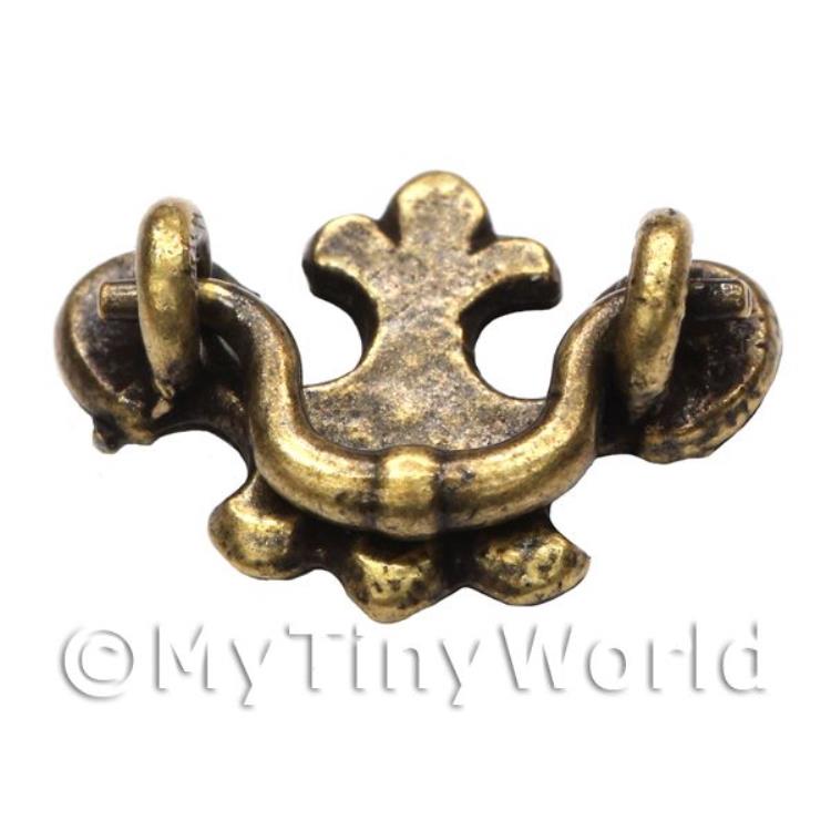 2x Dolls House Miniature Antique Brass Fleur De Lis Drop Handle