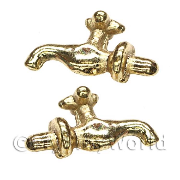 Pair of Dolls House Miniature 1:12th Scale External Brass Taps