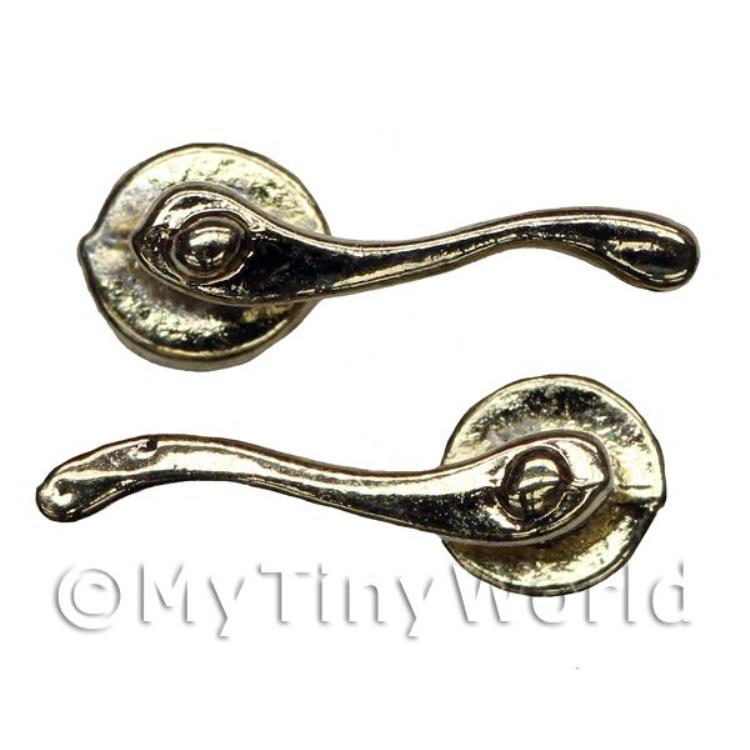 Dolls House Miniature 2 x Victorian Brass Scroll Door Handles