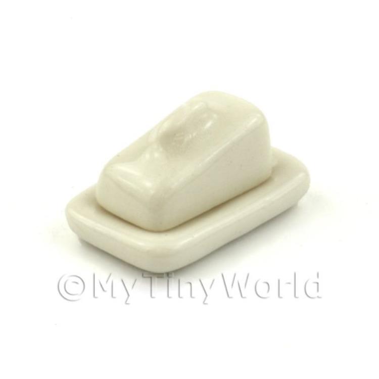 Dolls House Miniature White Ceramic Butter Dish / Cheese Dish