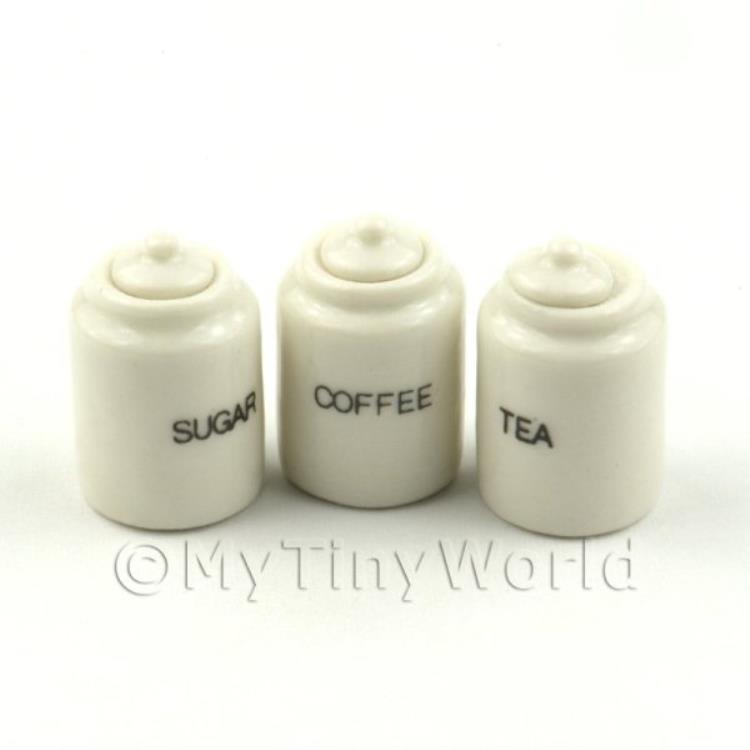 Fine Dolls House Miniature White Ceramic Coffee, Tea and Sugar Storage Jars