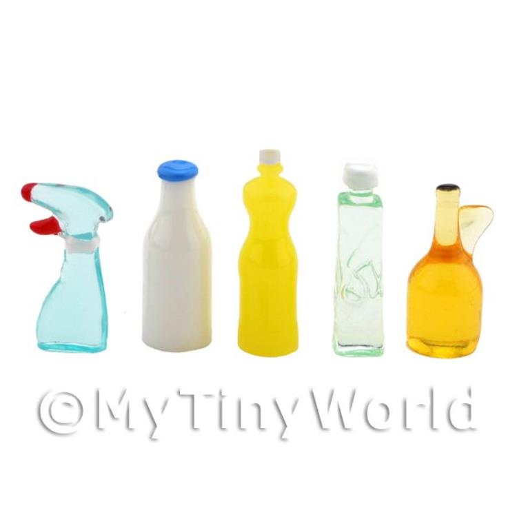 Dolls House Miniature Set Of 5 Unlabled Mixed Bottles