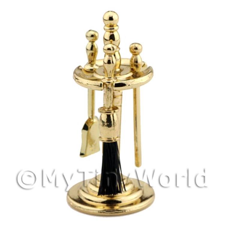 Dolls House Miniature Brass Effect Metal Fireplace Tool Set