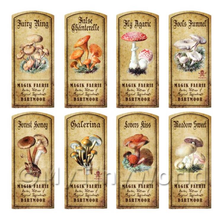 Dolls House Apothecary 8 Fungus / Mushroom Colour Labels Set 2