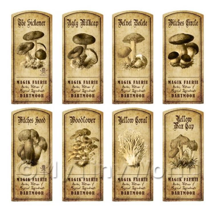 Dolls House Miniature Apothecary 8 Fungus / Mushroom Labels Set 7