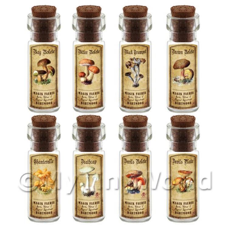 Dolls House Apothecary 8 Fungus / Mushroom Bottle And Colour Labels Set 1