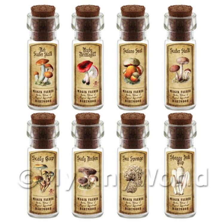 Dolls House Apothecary 8 Fungus / Mushroom Bottle And Colour Labels Set 5