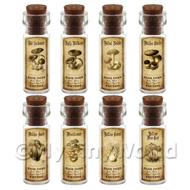 Dolls House Miniature Apothecary 8 Fungus / Mushroom Bottle And Labels Set 7