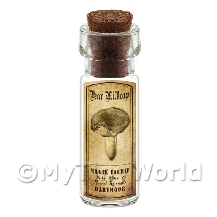 Dolls House Miniature Apothecary Pear Milkcap Fungi Bottle And Label