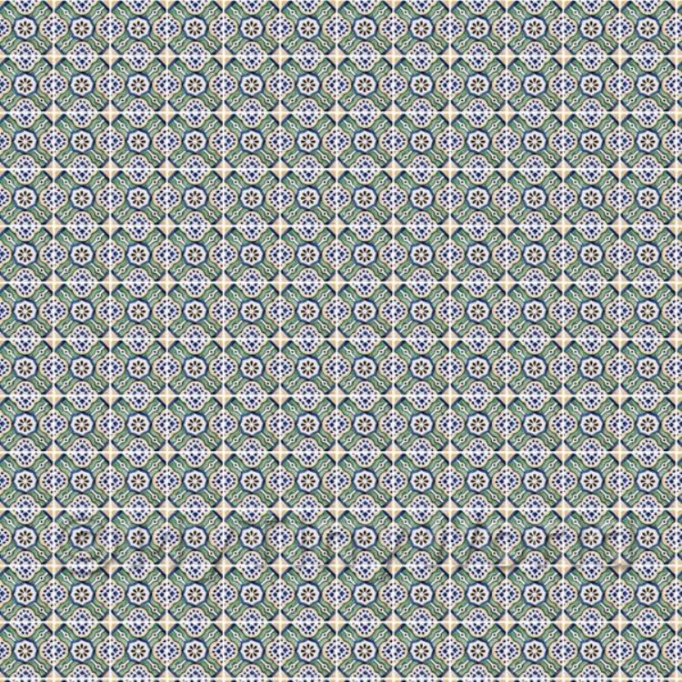 Miniature Green And Yellow Cross Design Tile Sheet With White Grout