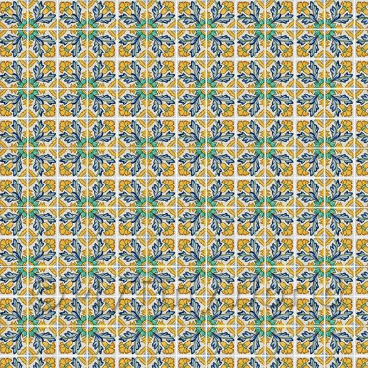 Miniature Yellow And Blue Flower Design Tile Sheet With Black Grout