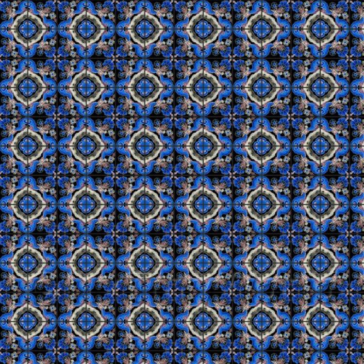 Miniature Blue And Black Flower Design Tile Sheet With Dark Grey Grout