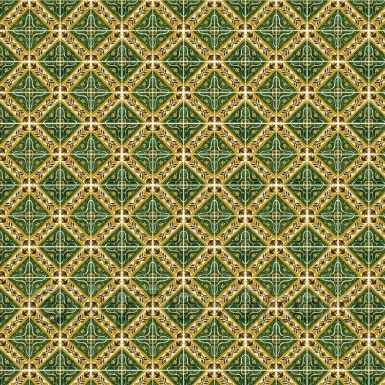 Miniature Green Star With Flower Border Tile Sheet With White Grout
