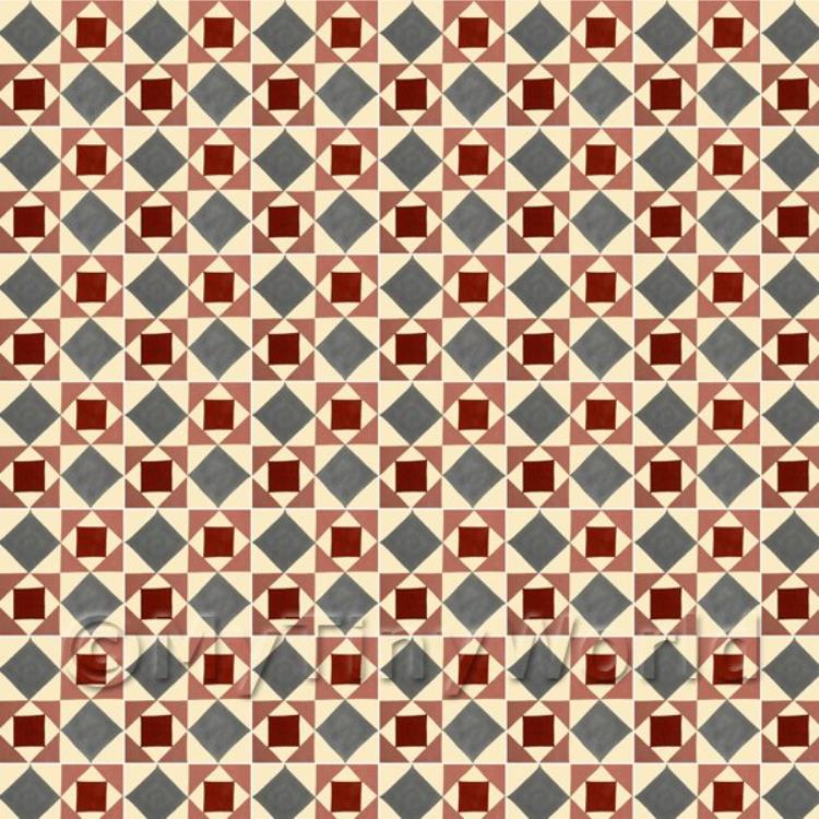 Miniature Red And Grey Geometric Design Tile Sheet With White Grout
