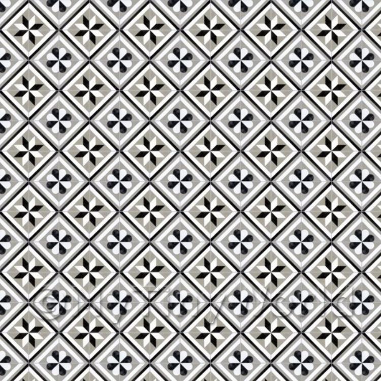 Miniature Black And Grey Geometric Design Tile Sheet With Grey Grout