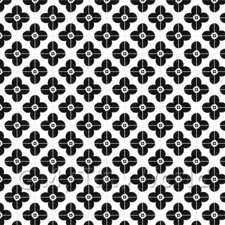 Miniature Black Flower Design Tile Sheet With Pale Grey Grout