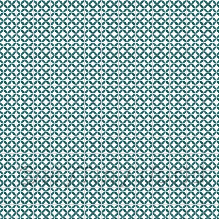 Miniature Sea Green Geometric Circle Design Tile Sheet With Grey Grout