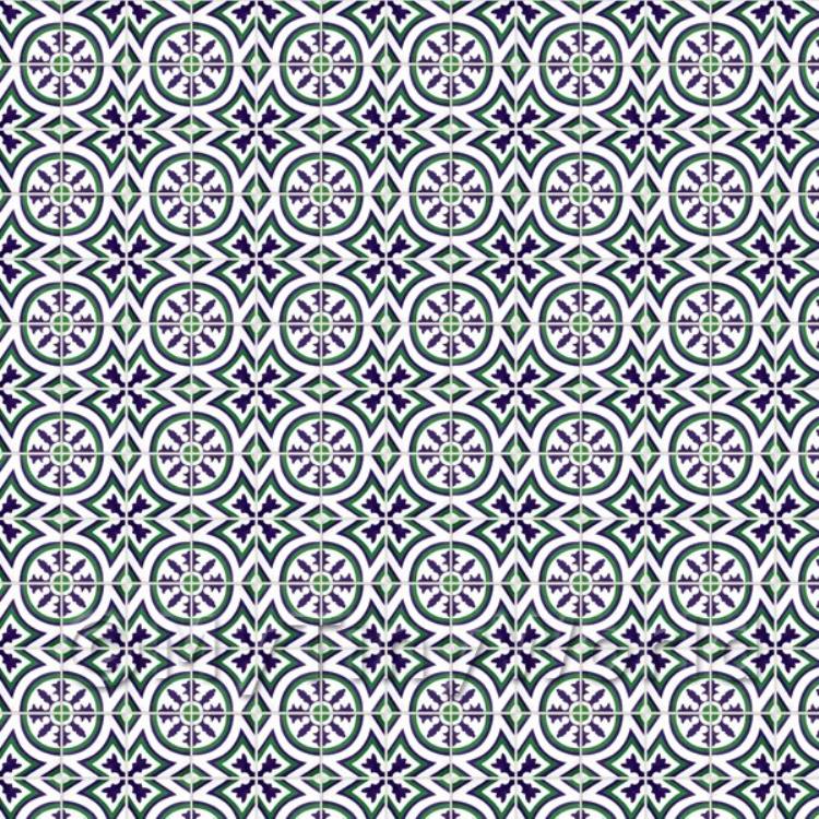 Miniature Navy Blue And Green Design Tile Sheet With Grey Grout