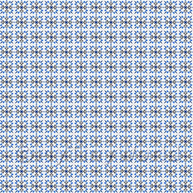 Miniature Blue And Grey Ornate Design Tile Sheet With Grey Grout
