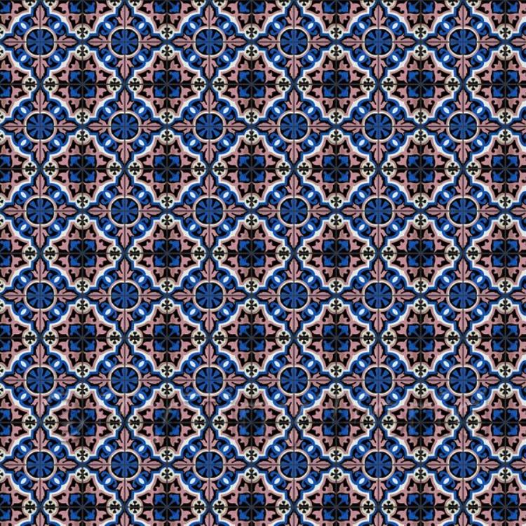 Miniature Dark Pink And Blue Aztec Style Tile Sheet With Dark Grey Grout
