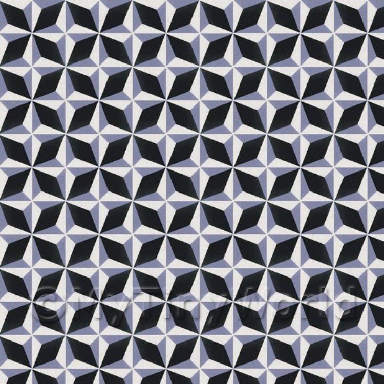 Miniature Classic Diamond Design Blue And Black Floor Tile Sheet