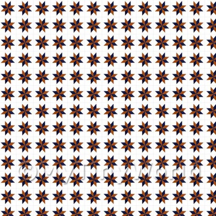 Miniature Navy Blue And Red Stars Design Tile Sheet With Pale Grey Grout
