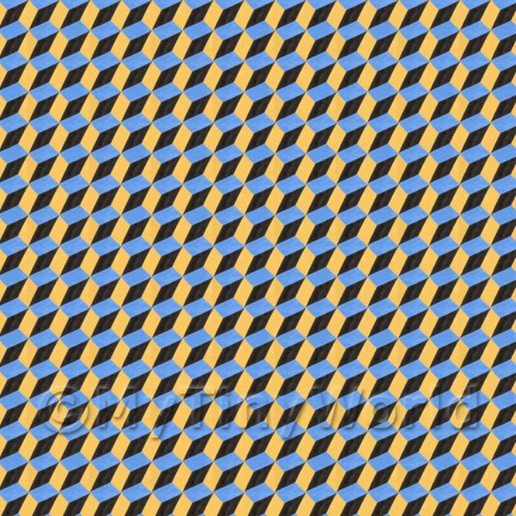 Miniature 3D Effect Blue, Yellow And Black Design Tile Sheet