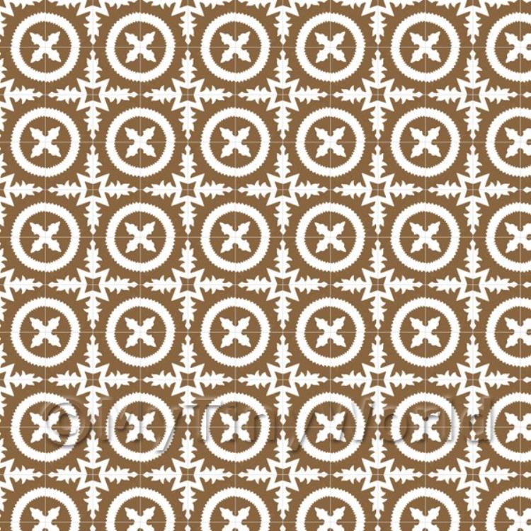 Miniature Pale Chestnut And White Floral Circle Design Tile Sheet