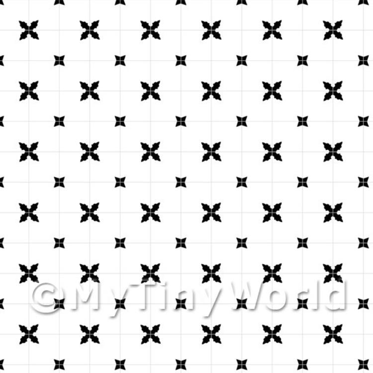 Miniature Black Styalised Star Design Tile Sheet With Light Grey Grout