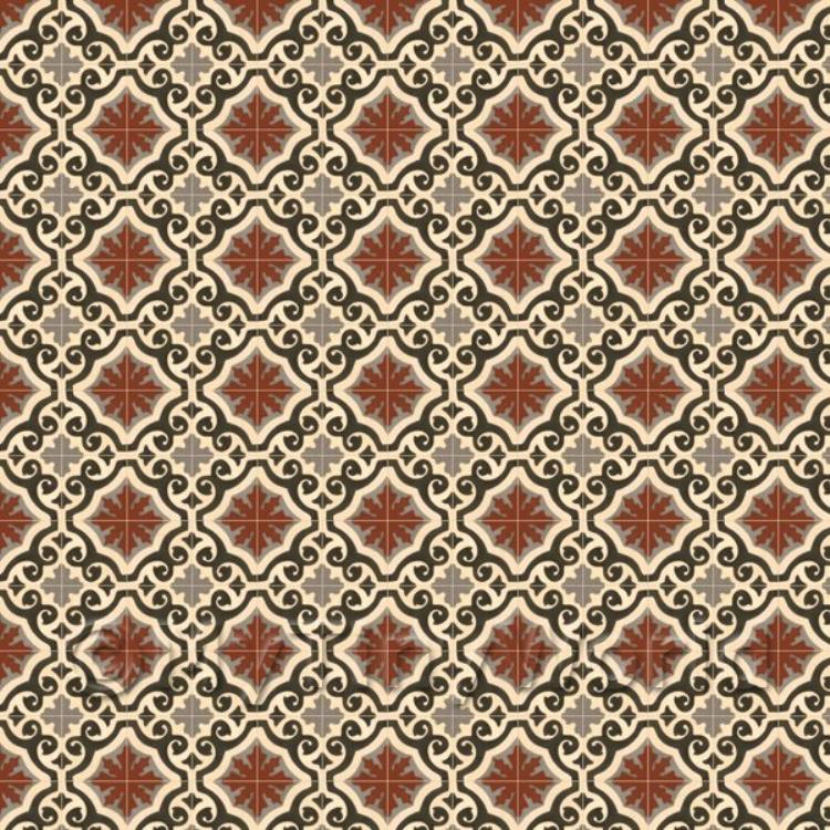 Miniature Dark Red, Black And Grey Ornate Tile Sheet With Yellow Grout