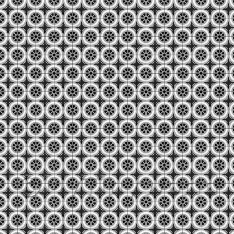 Miniature Blue/Grey And Black Stylised Wheel Tile Sheet With Black Grout