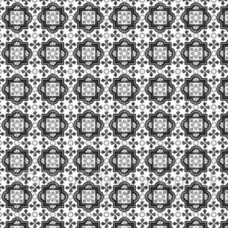 Miniature Black And Grey Ornate Pattern Tile Sheet With Light Grey Grout
