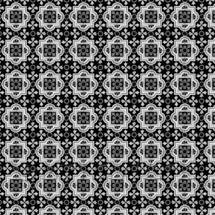 Miniature Black Backed Grey Ornate Design Tile Sheet With Black Grout