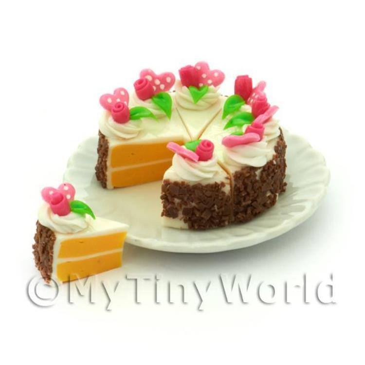 Dolls House Miniature Whole Sliced Pink Heart Cake