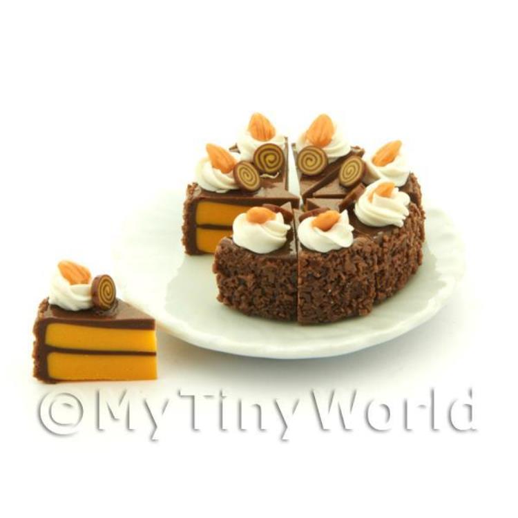 Dolls House Miniature Whole Sliced Chocolate Toffee Cake